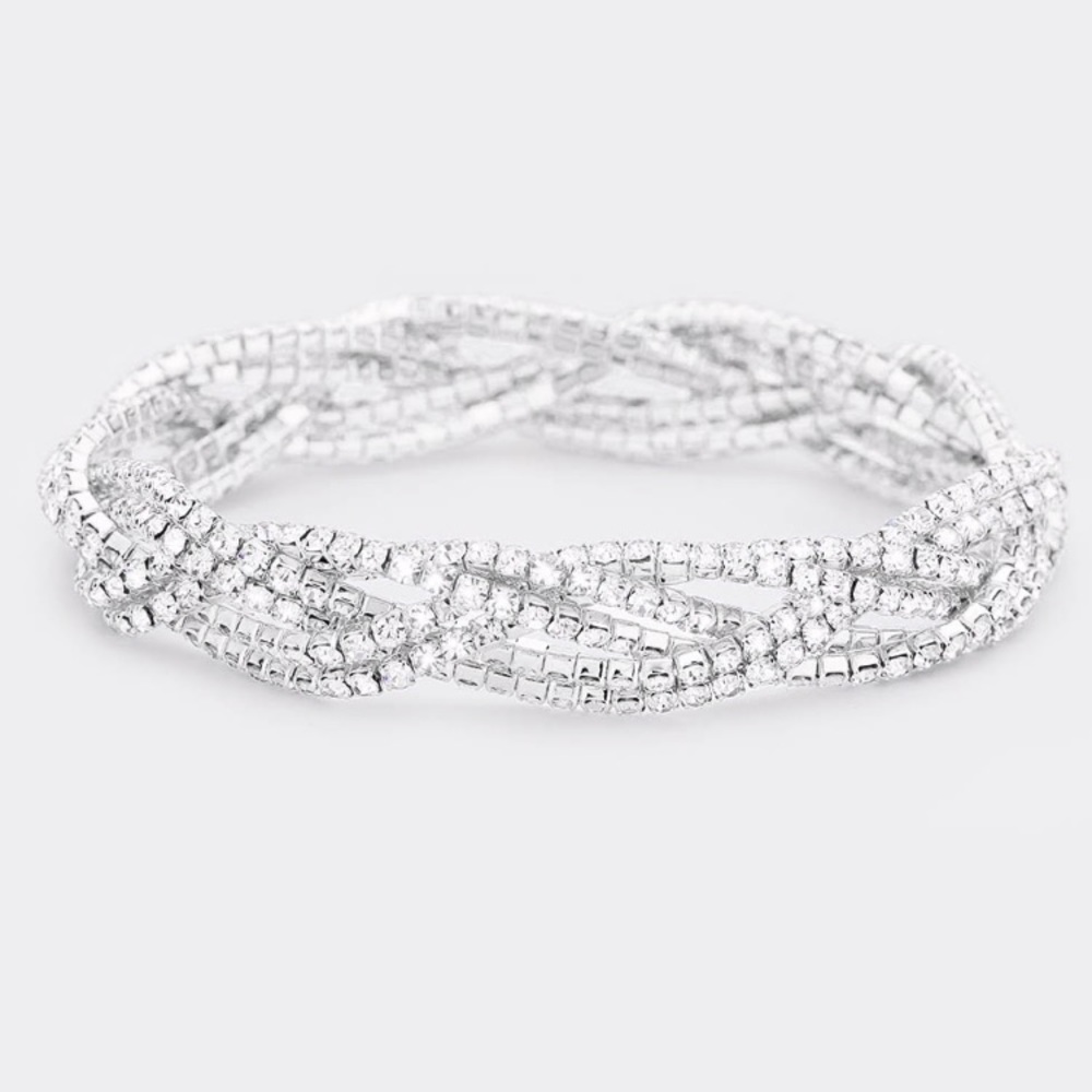 Rhinestone Stretch Twist Bracelet- Silver